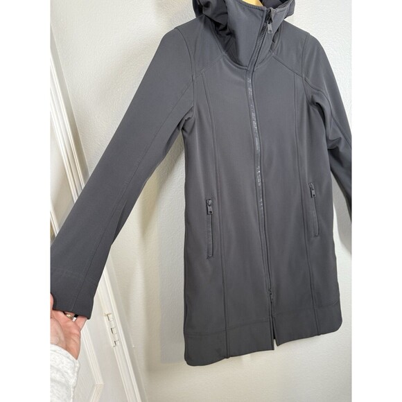 Lululemon Apres Women's Long Gray Softshell Hooded Jacket Full Zip Coat Size 4 - Picture 6 of 16